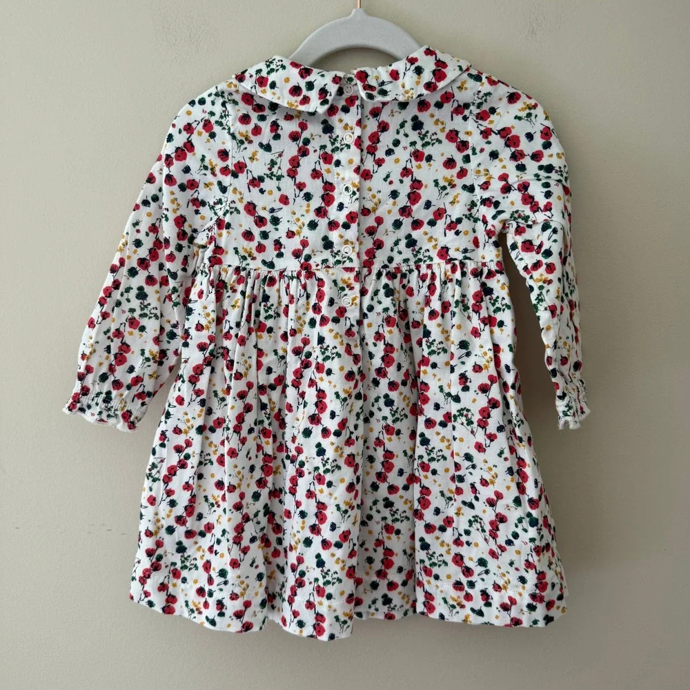Petit Bateau Baby Girl Floral Poppy Dress White Red 18M 81cm Cotton Peter Pan